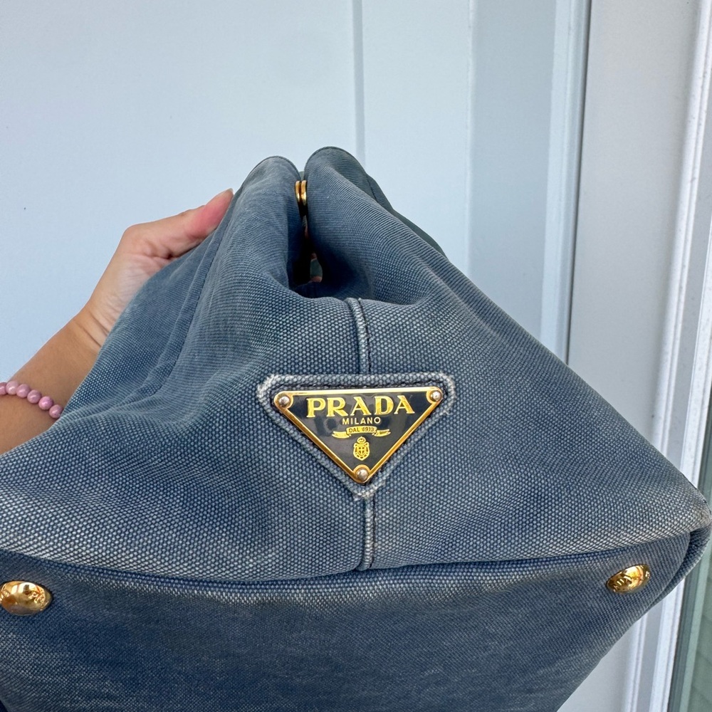 🛑 SOLD 🛑 Prada Blue Denim Canapa Tote Bag | Authentic Prada Logo Handbag COA - Picture 4 of 17